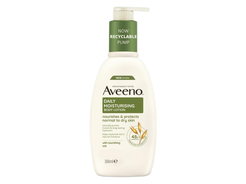 Aveeno Daily Moisturising Body Lotion 300ml pump bottle, fragrance-free variant.