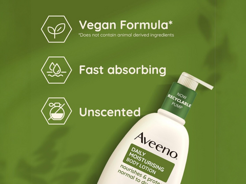 White background product barcode and details for Aveeno Daily Moisturising Lotion.