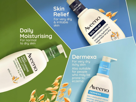 Aveeno Daily Moisturising Body Wash with Oat & Greek Yogurt - 300ml variants.