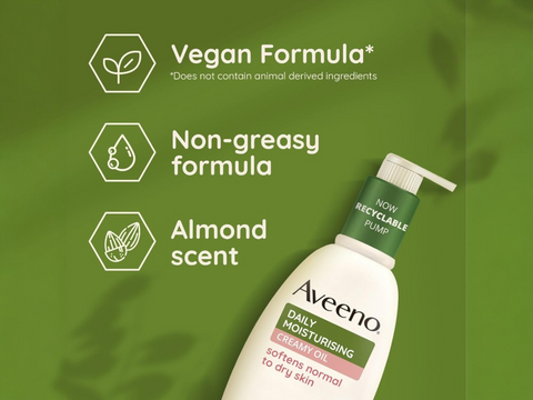 Aveeno Daily Moisturising Creamy Oil pump bottle, 300ml, for sensitive skin.