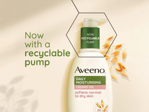 Aveeno Daily Moisturising Creamy Oil recyclable pump bottle, 300ml, for sensitive skin.