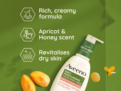 Aveeno Daily Moisturising Yogurt Body Cream, Apricot & Honey - 300ml Pump ingredients.