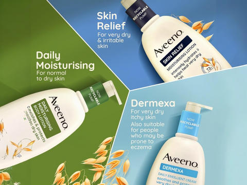 Aveeno Daily Moisturising Yogurt Body Cream, Vanilla & Oat Scent - 300ml Pump variants.