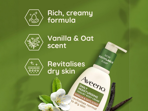 Aveeno Daily Moisturising Yogurt Body Cream, Vanilla & Oat Scent - 300ml Pump