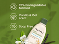 Aveeno Yogurt Body Wash bottle showing ingredients and usage instructions.