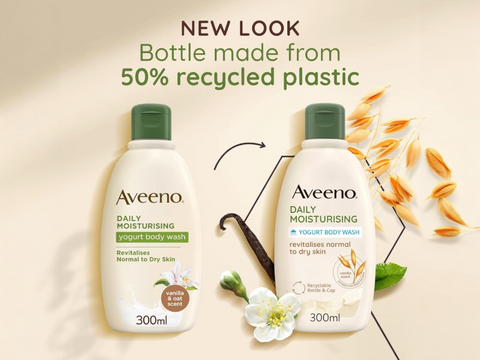Aveeno Daily Moisturising Yogurt Body Wash with Oat & Vanilla Scent - 300ml old & new packaging.