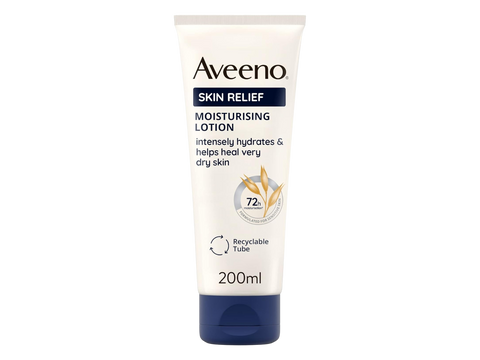 Aveeno Skin Relief Moisturising Lotion bottle, 200ml, featuring Triple Oat Complex and Shea Butter.