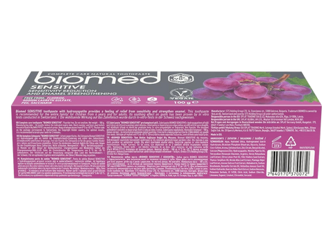 Ingredients list for BIOMED 98% Natural Gentle Care Toothpaste.
