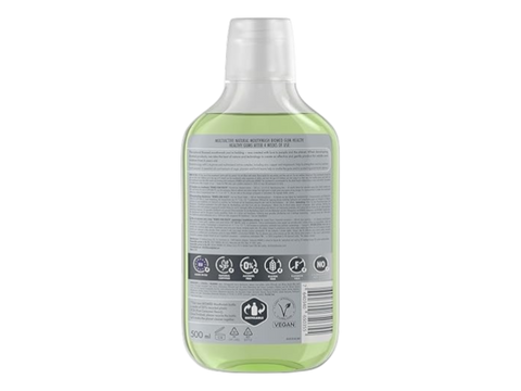 Ingredients and instructions for BIOMED Alcohol Free Natural Mouthwash.