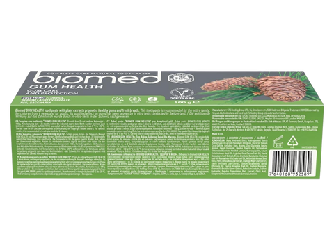  Ingredients list for BIOMED Botanical Fresh Toothpaste with essential oils.