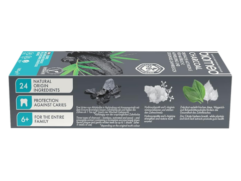 Black and blue box of BIOMED Triple Charcoal Natural Toothpaste, 100g.