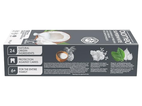 BIOMED Superwhite Natural Coconut Toothpaste box, 100g, on a clean background.