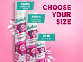 Batiste Blush dry shampoo bottles with size options on a pink background