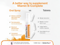 BetterYou B-Complete Oral Spray, Peach Plum Raspberry versus tablets.