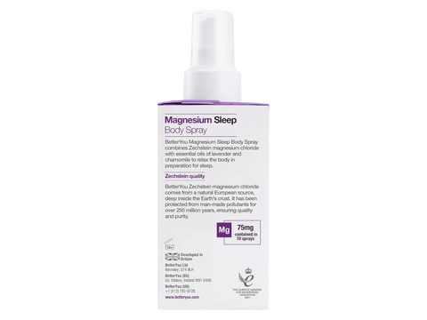Back:  BetterYou Magnesium Body Spray bottle & box, 100ml.