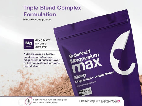 BetterYou Magnesium Max 3-in-1, Natural Cocoa Powder - 160g