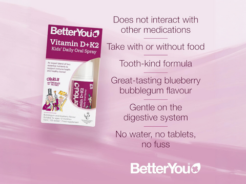 BetterYou Vitamin D + K2 Kids Oral Spray, Bubblegum & Blueberry - 15ml