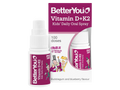 BetterYou Vitamin D + K2 Kids Oral Spray bottle & box, bubblegum blueberry flavour, 15ml.