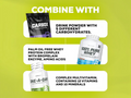 Supplement products including Carbox, Pure Whey, and One-A-Day on a green background with text about combining them.