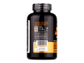 Black supplement bottle with visible label on a white background