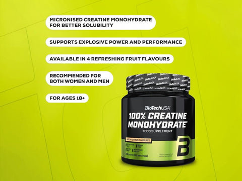 Supplement container with text on a bright green background