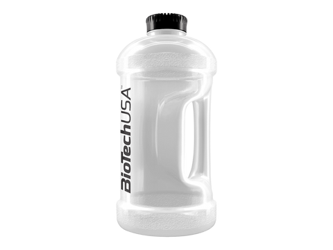 Clear bottle with black cap and 'BiotechUSA' branding on a white background