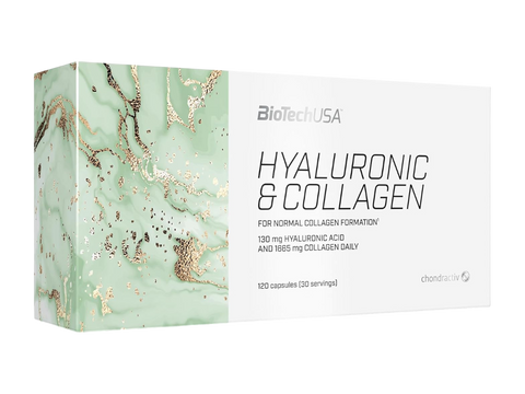BioTechUSA Hyaluronic & Collagen supplement box with marble design