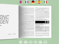 Open book with text and certification logos on a green background