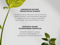 Product advertisement with green leaves and text about vitamins and minerals for men's health.