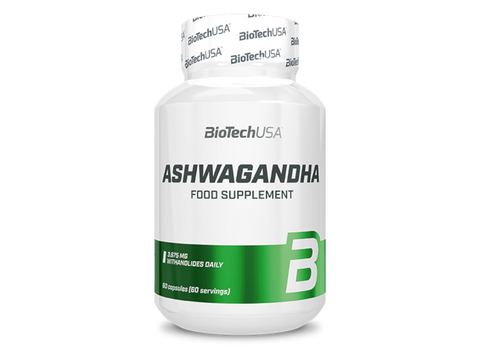 BiotechUSA Ashwagandha supplement bottle on a white background