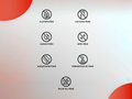 Set of dietary free icons on a gradient background with red and white colors.