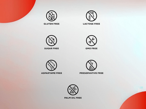 Set of dietary free icons on a gradient background with red and white colors.