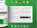 BiotechUSA Greek supplement bottle with packaging and certification logos on a green background