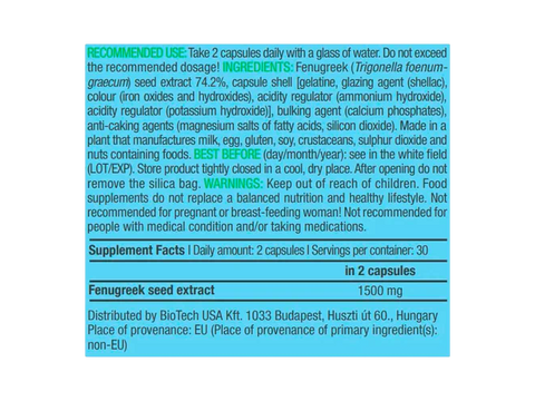 Supplement label with text on a blue background
