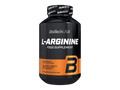 Black supplement bottle labeled 'L-Arginine' by BiotechUSA on a white background