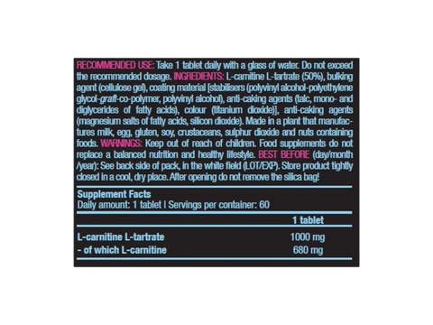 Supplement label with text on a white background
