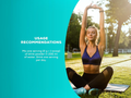 Woman stretching outdoors with fitness supplement usage recommendations on a teal overlay.