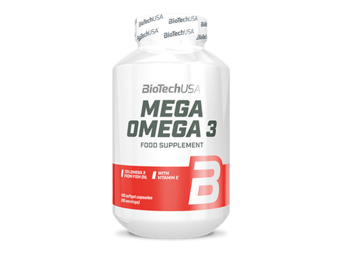 BiotechUSA Mega Omega 3 supplement bottle on a white background