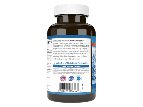 Carlson Elite EPA Gems 1,000 mg EPA Triglyceride Support 120 Softgels product barcode on bottle packaging