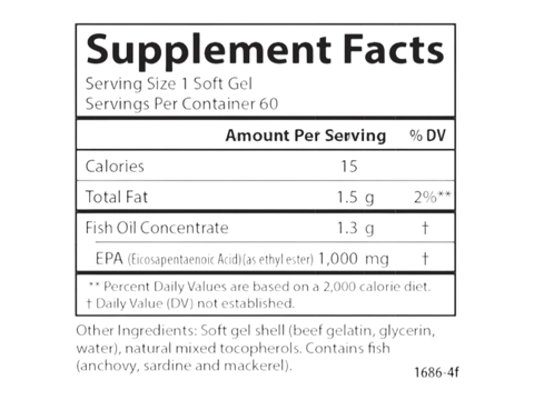Carlson Elite EPA Gems 1,000 mg EPA Triglyceride Support 120 Softgels supplement facts panel