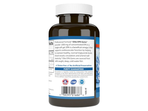Carlson Elite EPA Gems 1,000 mg EPA Triglyceride Support 60 Softgels product barcode on bottle packaging