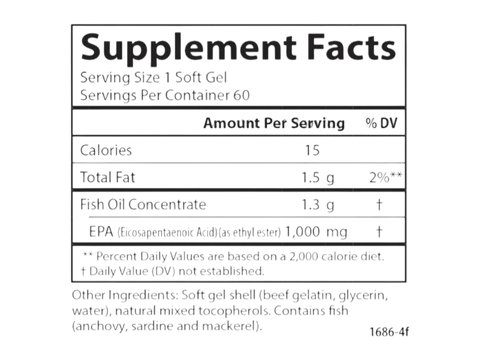 Carlson Elite EPA Gems 1,000 mg EPA Triglyceride Support 60 Softgels supplement facts panel