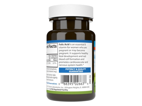 Carlson Folic Acid 800 mcg Cellular Health & Energy Support 300 Vegetarian Tablets product barcode on bottle packaging