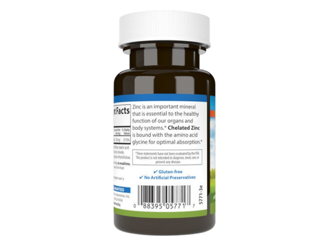 Carlson Labs Chelated Zinc 30 mg Immune Support 100 Tablets product barcode on bottle packaging
