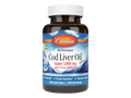 Carlson Labs Cod Liver Oil Gems Super 1,000 mg + Vitamin D3 Softgels front bottle packaging showing product name and branding