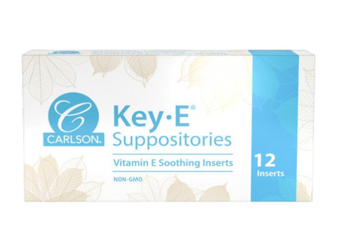 Carlson Labs Key-E Suppositories Vitamin E Soothing Inserts front box packaging showing product name and branding