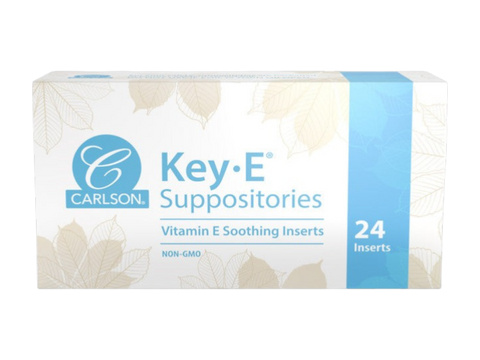 Carlson Labs Key-E Suppositories Vitamin E Soothing Inserts front box packaging showing product name and branding