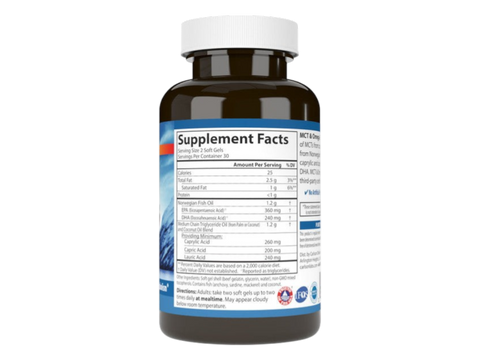 Carlson Labs MCT & Omega-3 Keto-Friendly Coconut & Fish Oil 150 Softgels supplement facts panel