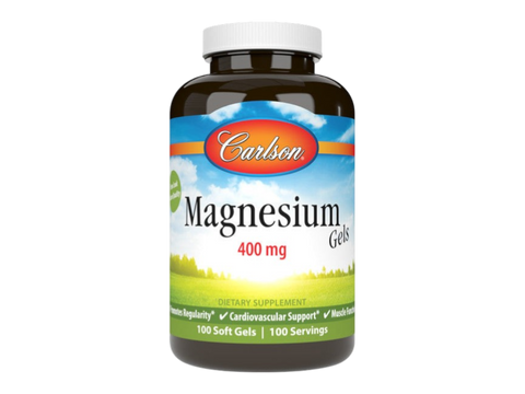 Carlson Labs Magnesium Gels 400 mg Softgels front bottle packaging showing product name and branding