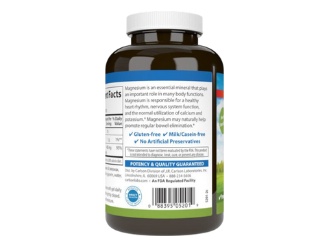 Carlson Labs Magnesium Gels 400 mg Softgels product barcode on bottle packaging